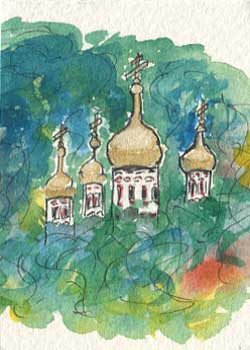 "Monastery In Bulgaria" by Shirley J. Steiner, Richland Center WI - Watercolor